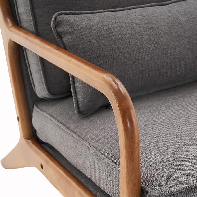 Bonnlo Linen Dark Grey Mid Century Modern Accent Chair, Soild Wood Padding Lounge Armchairs Side Sitting Chairs for Living Room, Bedroom, Guest Room