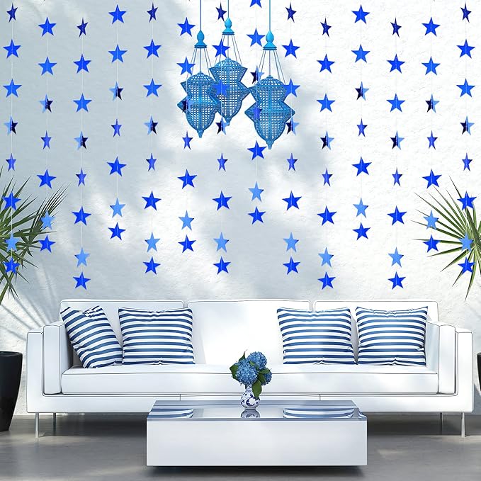 Patelai Glitter Star Garland Banner Christmas Decor 130 Feet Star Hanging Bunting Banner Twinkle Backdrop for Homecoming Classroom Wedding Birthday Halloween Party Supplies(Royal Blue)