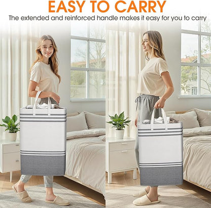 3 Pack Large Laundry Baskets, Laundry Hampers, Freestanding Waterproof Collapsible Clothes Bag with Extended & Reinforced Handles - Clothes Basket for Dorm, Bathroom, Home (75L)