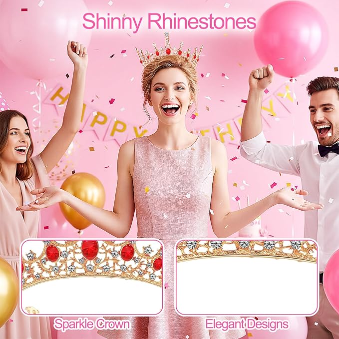 Grevosea Gold Queen Crown for Women, Rhinestone Birthday Crown Princess Tiara Wedding Headband for Bride Hair Accessories