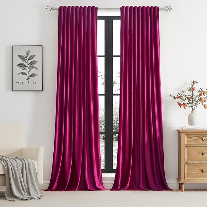 PRIMROSE Hot Pink Velvet Curtains 72 inch Long for Living Room,Set of 2 Panels Blackout Rod Pocket Back Tab Window Treatment Room Darkening Heavy Decorative Curtains Drapes for Bedroom