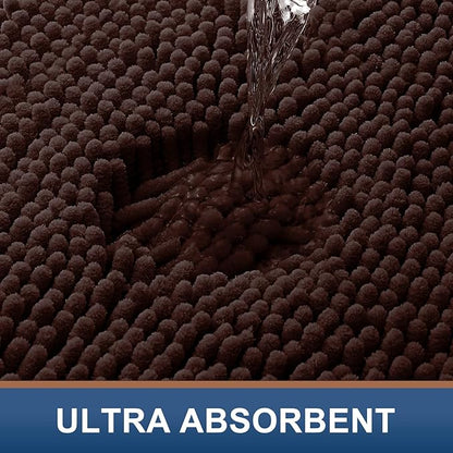 Smiry Luxury Chenille Toilet Rugs U-Shaped 24x20, Soft Absorbent Non-Slip Contour Bathroom Rugs for Toilet, Machine Washable Contoured Bath Mats, Brown