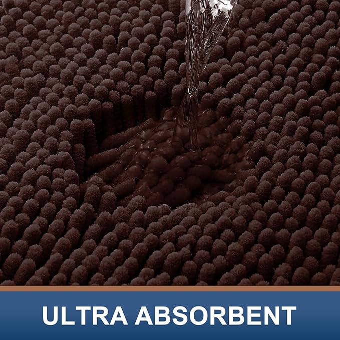 Smiry Luxury Chenille Round 24x24, Extra Soft and Absorbent Shaggy Bathroom Mat Rugs, Machine Washable, Non-Slip Plush Carpet for Tub, Shower, and Bath Room, Brown