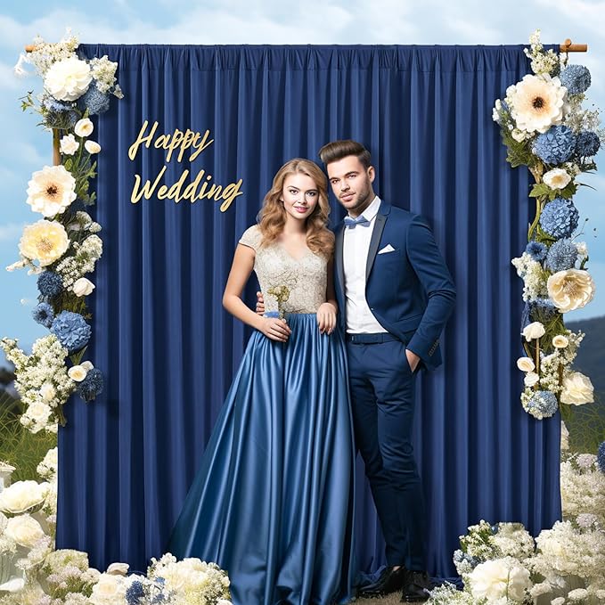32 x 10ft Navy Blue Backdrop Curtains for Graduations Celebration Polyester Photo Backdrop Curtains No-Wrinkle Long Curtains for Parties Decorations Retirement Birthday Wedding Photoshoot, 8 Panels