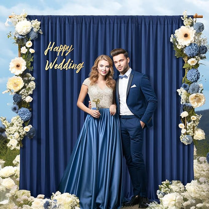 32 x 10ft Navy Blue Backdrop Curtains for Graduations Celebration Polyester Photo Backdrop Curtains No-Wrinkle Long Curtains for Parties Decorations Retirement Birthday Wedding Photoshoot, 8 Panels