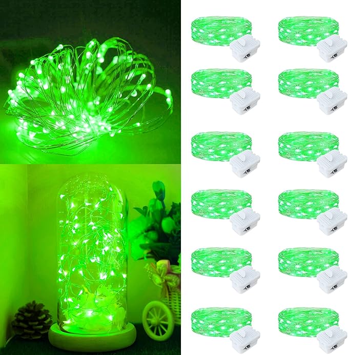 Fairy Lights,Silver Wire String Lights Waterproof,Battery Operated 7FT 20LED Firefly Starry Moon Lights for DIY Christmas Wedding Party Bedroom Decor (Green, 12 Pack)