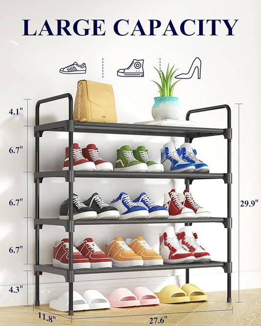 Kitsure Shoe Rack for Closet, Sturdy and Long-Lasting Shoe Shelf, Shoe Rack for Entryway, Personalized DIY Shoe Organizer, Shoe Rack Organizer for Space-Saving, 27.6" x 11.8" x 29.9", Black