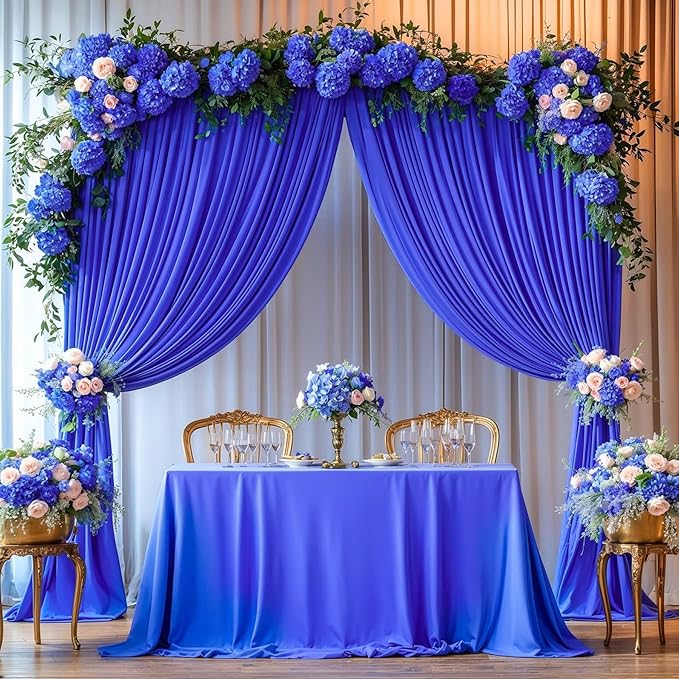 24 x 10ft Royal Blue Backdrop Curtains 6 Panels for Graduations Retirement Photo Backdrop Drapes No-Wrinkle Polyester Curtain Panels Soft Long Curtains Backdrop for Birthday Party Wedding Baby Shower
