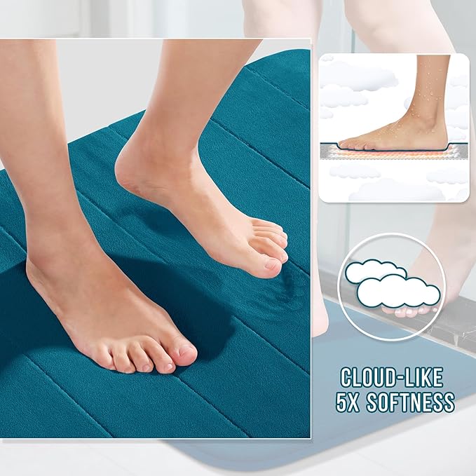 Yimobra Bathroom Runner 55"x24", Non Slip Memory Foam Bath Mat, Super Soft Water Absorbent Hallway Carpet, Machine Washable Rug for Vanity Tub Shower, Peacock Blue
