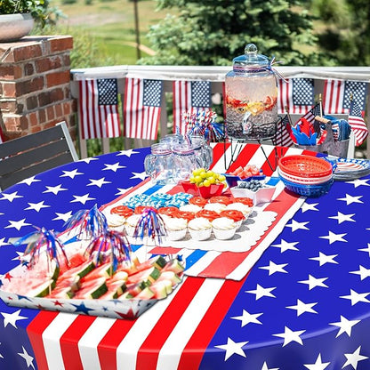 Oudain 6 Pcs Veteran Day Tablecloth 84 Inch Plastic American Flag Tablecloths Disposable 4th of July Table Cover for Veterans Memorial Independence Day Patriotic Party Supplies (Star Stripe)