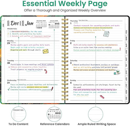 2026 Planner, Weekly and Monthly Planner for Women, Jan 2026 - Dec 2026 Pretty 2026 Calendar Planner with Monthly Tabs, Inner Pocket, Spiral Binding, Perfect for Office Home School - 6.3" x 8.5", Jungle Elephant