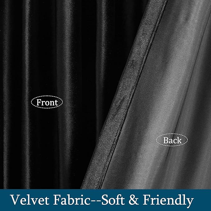 PRIMROSE Black Curtains 102 inch for Living Room Velvet Drapes Blackout Rod Pocket Back Tab Window Treatment Semi Room Darkening Decor Curtains for Bedroom Set of 2 Panels