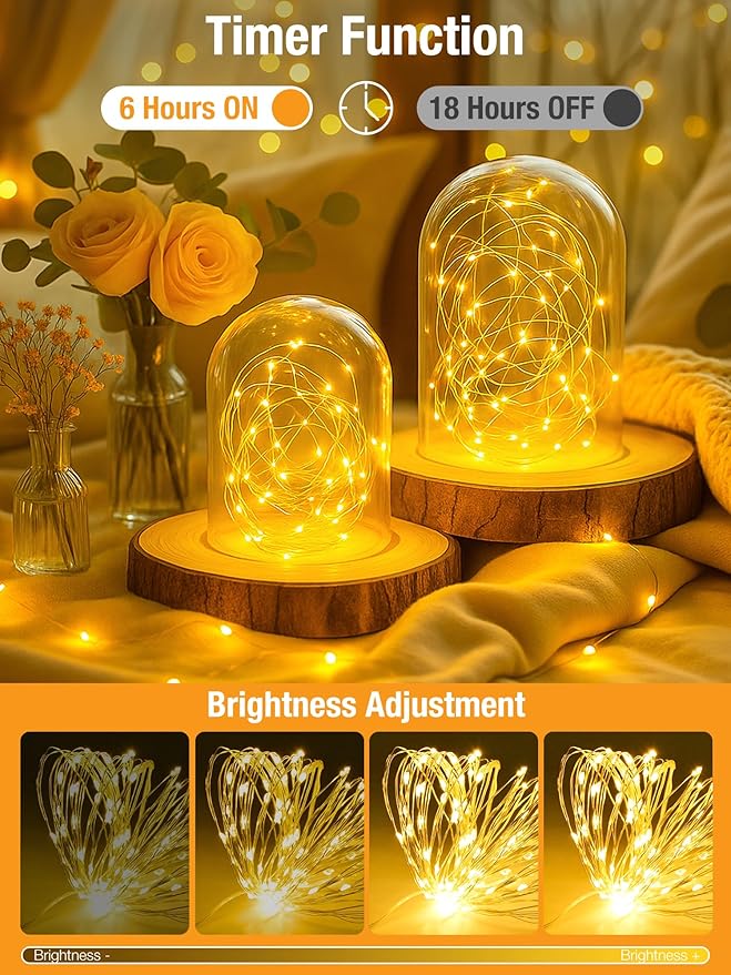 btfarm 4 Pack Fairy Lights Battery Operated with Timer, 16.4 FT 50 LED Silver Wire Twinkle String Lights 8 Modes Dimmable Waterproof for Indoor Christmas Bedroom Wedding Decorations, Warm White