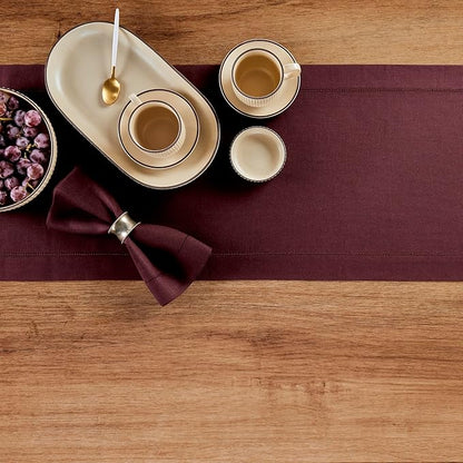 Solino Home Linen Burgundy Table Runner 108 Inches Long - 100% Pure Linen 14 x 108 Inch Table Runner for Fall, Autumn, Thanksgiving, Christmas, Winter - Classic Hemstitch
