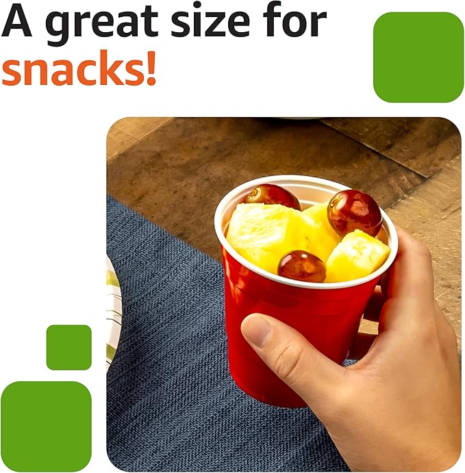 Amazon Basics Small Disposable Plastic Party Cups, Red, 9oz, 50 Count