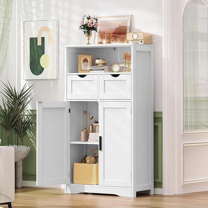 Iwell Bathroom Cabinet with Doors and Drawers, Freestanding Bathroom Storage Cabinet, Adjustable Shelves, for Living Room, Kitchen, Home Office, White