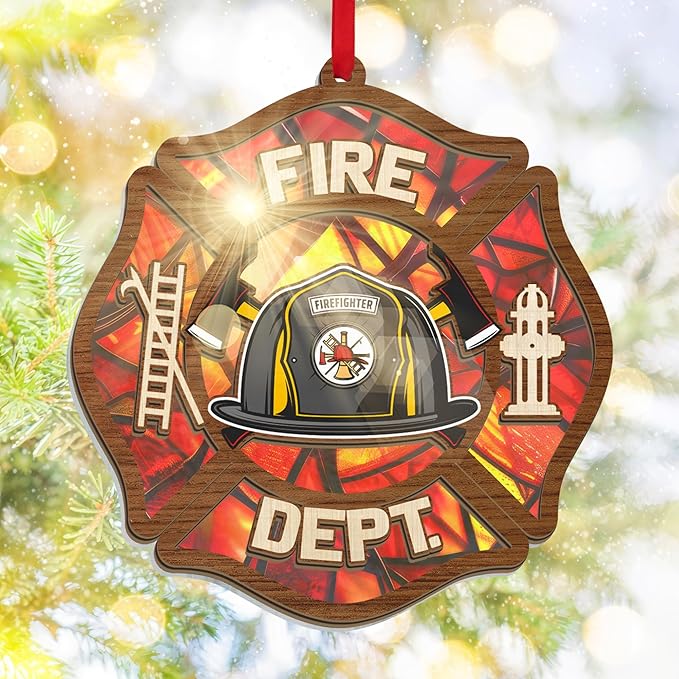 FLAGWIX Firefighter Christmas Ornaments 2025 - Suncatcher Firefighter Ornament - Fireman Gifts for Men Women Family Friends, Fireman Ornament for Christmas Decorations, Retirement Gifts for Firemen