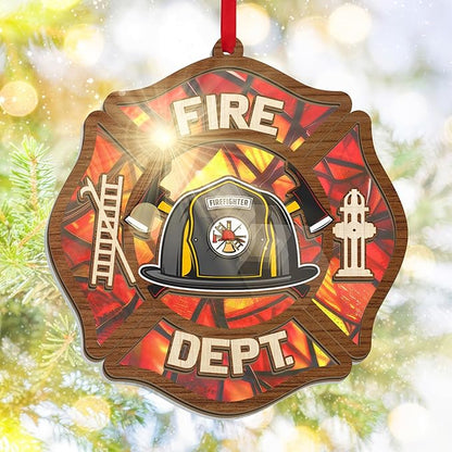 FLAGWIX Firefighter Christmas Ornaments 2025 - Suncatcher Firefighter Ornament - Fireman Gifts for Men Women Family Friends, Fireman Ornament for Christmas Decorations, Retirement Gifts for Firemen