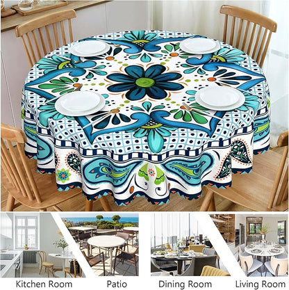 Eikione Boho Round Tablecloth 60inch, Bohemia Table Cloth, Polyester Waterproof Stain Wrinkle Free Tablecloths, Indoor and Outdoor Table Cover for Home Kitchen Dining Decor
