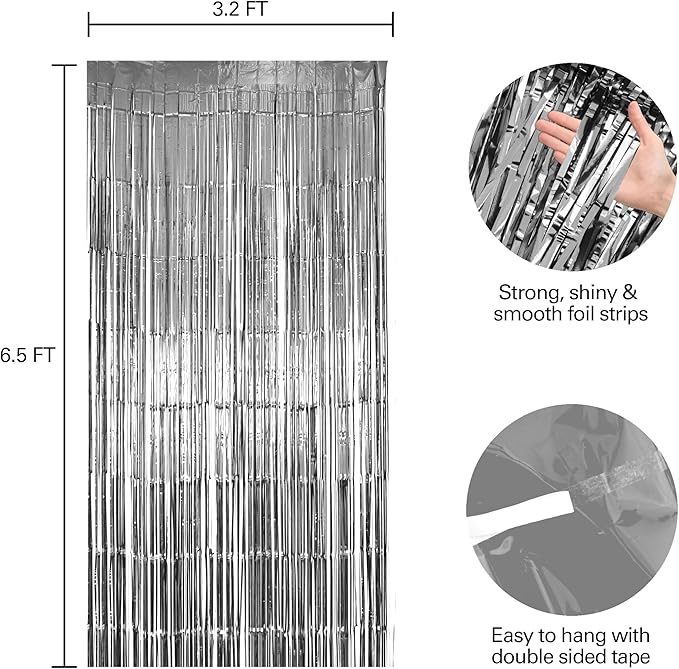10 Pack Silver Foil Fringe Curtains, Silver Tinsel Backdrop Party Curtains, Party Decorations Supplies for Birthday, Holidays, Parties & More