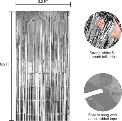 10 Pack Silver Foil Fringe Curtains, Silver Tinsel Backdrop Party Curtains, Party Decorations Supplies for Birthday, Holidays, Parties & More