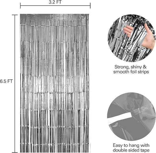 10 Pack Silver Foil Fringe Curtains, Silver Tinsel Backdrop Party Curtains, Party Decorations Supplies for Birthday, Holidays, Parties & More