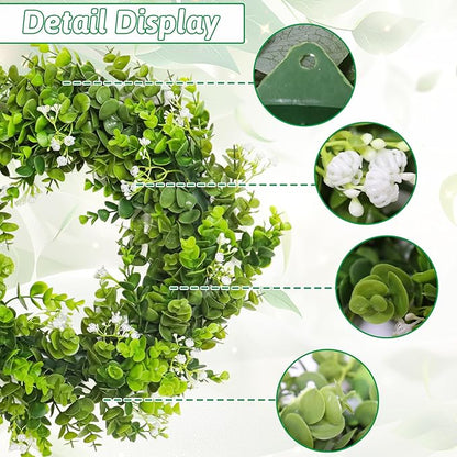 MAKHOT Artificial Eucalyptus Front Door Wreath, Spring Summer Green Wreath, Door Green Garland for Home Porch Window Wall Farmhouse, Fake Garland for Indoor/Outdoor All Seasons Decor