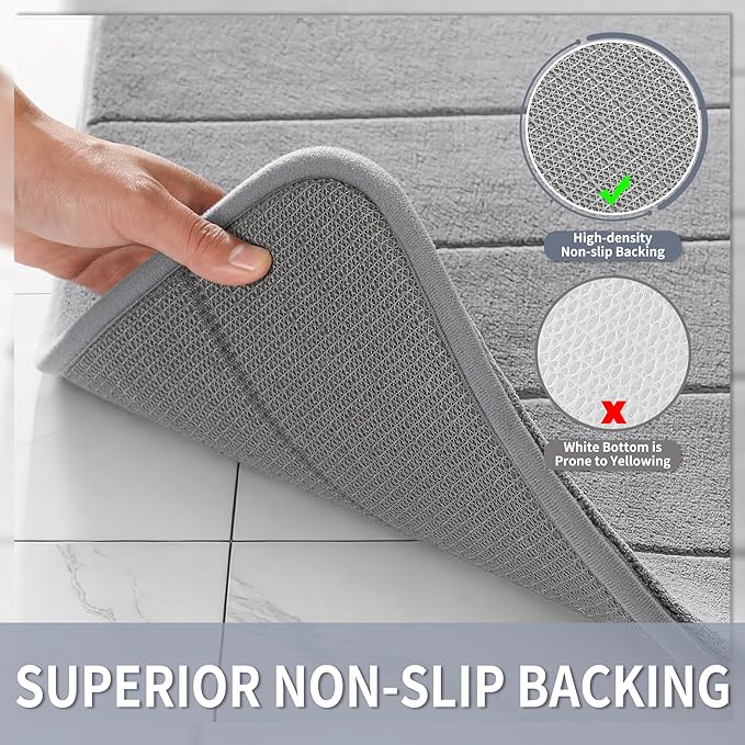 Yimobra Bathroom Runner 60"x24", Non Slip Memory Foam Bath Mat, Super Soft Water Absorbent Hallway Carpet, Machine Washable Rug for Vanity Tub Shower, Gray
