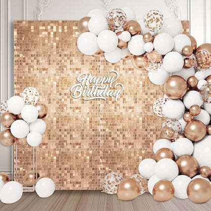 48 PCS Champagne Shimmer Wall Backdrop, Square Sequin Photo Backdrops Panel, Glitter Wall Background for Birthdays, Weddings, Halloween, Engagements, Disco Bachelorette Party Decoration (6FTx8FT)