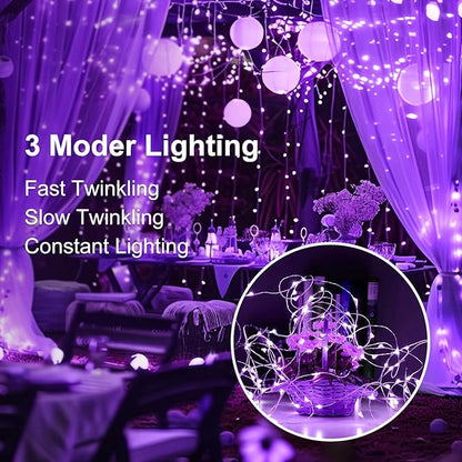 Fairy Lights,Silver Wire String Lights Waterproof,Battery Operated 7FT 20LED Firefly Starry Moon Lights for DIY Christmas Wedding Party Bedroom Decor (Purple, 12 Pack)