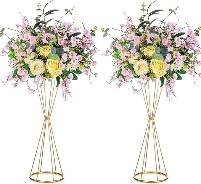Sziqiqi Flower Centerpieces for Wedding Tables Metal - Geometric Floral Centerpiece Stand for Tabletop Event Party Birthday Tall 27inch Gold