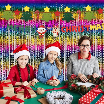 4 Pack Rainbow Fringe Curtain Backdrop 3.2Ft x 8.2Ft Metallic Tinsel Foil Fringe Streamers Background for Photo Booth Mother's Day, Easter, Carnival, Birthday, Wedding Party Decoration
