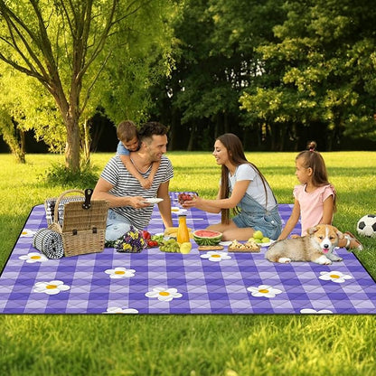 Extra Large Picnic Blanket Waterproof,80"x 80"Foldable Machine Washable Beach Blanket,Outdoor Blanket for 6-8 Adults,Suitable for Indoor Crawling,Park Beach,Camping,Hiking,Family Travel(Purple)