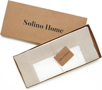 Solino Home Linen Table Runner 90 Inches Long - Natural and White 100% Pure Linen 14 x 90 Inch Table Runner for Dining, Fall, Autumn, Christmas, Holiday, Winter, New Year - Contempo