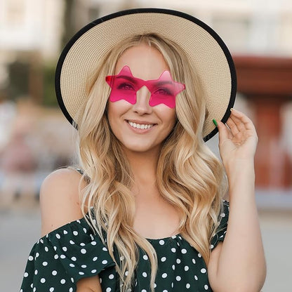 10/20/30/40 Pack Star Sunglasses Rimless Transparent Pentagram Shaped Sunglasses Bulk Party Favor Glasses for Women (30, Rose Red)