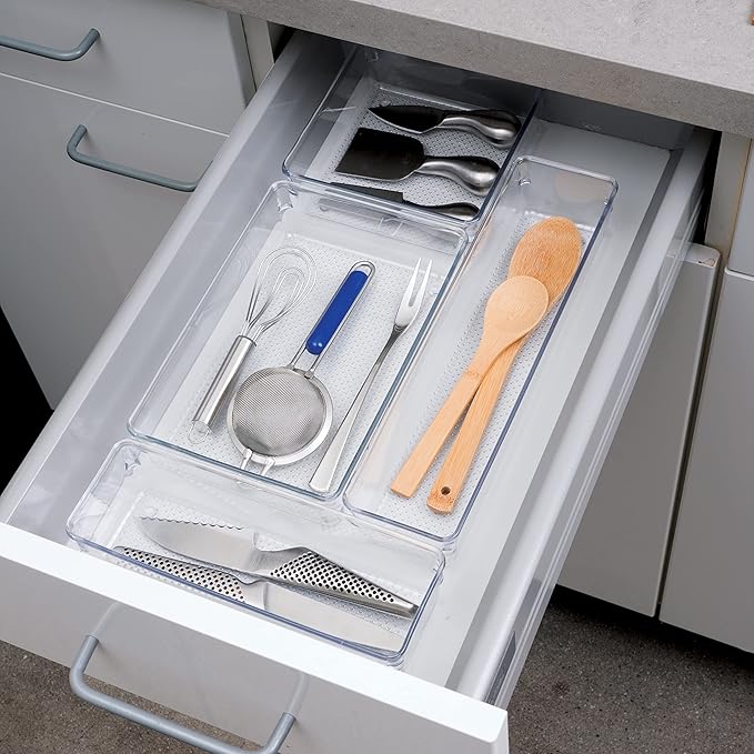 Oggi Clear Drawer Organizer - 6" X 6"- Ideal for Organizing Kitchen Drawers, Office, Desk, Silverware, Kitchen Utensils, Cosmetics and Bathrooms (Pack of 2)