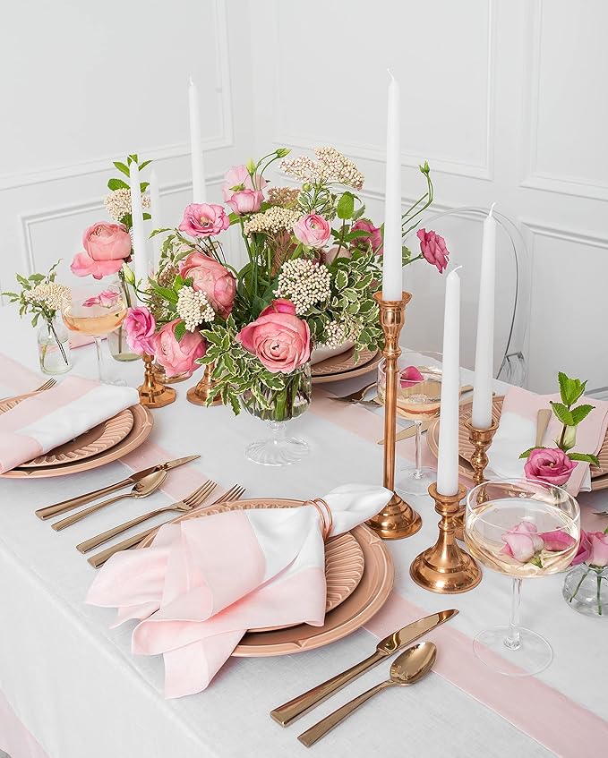 Solino Home Linen Table Runner 48 Inches - 100% Pure Linen Blush Pink and White Table Runner 14 x 48 Inch Ideal for Dresser and Coffee Tables - Contempo
