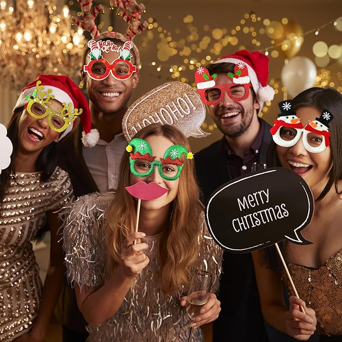 Christmas Party Favors Supplies 12 Pack, Universal Size Holiday Glasses Accessories, Xmas Party Prizes Photo Booth Props Decorations for Outfit, Christmas Goodie Bag Stocking Stuffers Gifts Giveaways