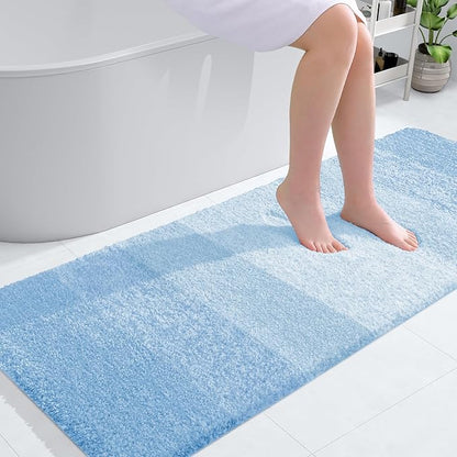 OLANLY Bathroom Rugs Mat 54x24, Extra Soft Absorbent Microfiber Bath Rugs, Rubber Backing, Quick Dry, Machine Washable Bath Mats for Bathroom Floor, Tub and Shower, Home Decor Accessories, Sky Blue