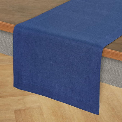 Solino Home Linen Table Runner 90 Inches Long - 100% Pure Linen Indigo Blue Dining Table Runner 14 x 90 Inch for Fall, Autumn, Christmas, Holiday, Winter, New Year - Fete