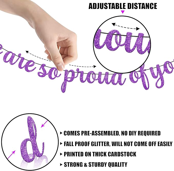 KatchOn, We are So Proud of You Banner - Glitter 10 Feet, No DIY | Congratulations Banner Purple, Graduation Decorations Class of 2025 | Lavender Graduation Decorations 2025