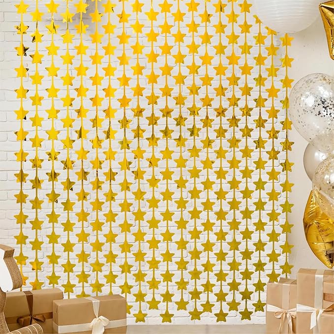 LOLStar 2 Pack Gold Stars Birthday Decorations 3.3X6.6 ft Golden Party Backdrop Foil Fringe Curtains for Christmas Decor New Year Eve 2026 Streamers Wedding Retirment Congrats Photo Booth Props