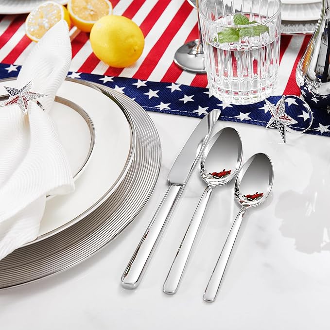 KEAWELL Premium Lucent Silverware Set, 45-Piece Mirror-Polished 18/10 Stainless Steel Flatware, Dishwasher Safe for Refined Dining and Entertaining (45, Silver)