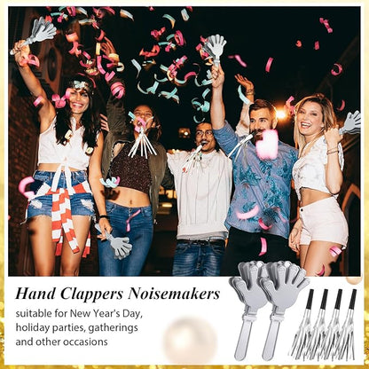 48 Pack Party Noisemakers New Years Eve Party Supplies Include 24 7.5 Inch Large Hand Clappers 24 Blowers Whistle for Aldult Birthday 2025 New Years Eve Favor(Silver)