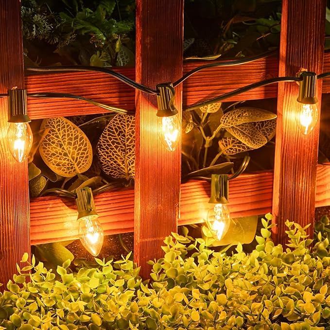 100FT C7 Christmas String Lights Outdoor UL Listed Vintage Christmas Lights Hanging for Christmas Tree Garden Patio Backyard Cafe Party Room Xmas Decoration, Green Wire, 100 Bulbs, Not Connectable