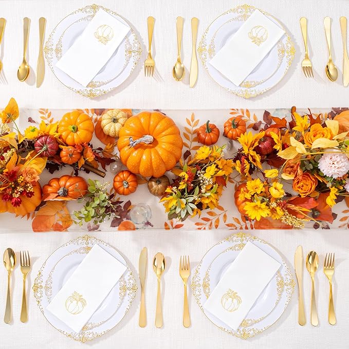 50PCS Thanksgiving Pumpkin Napkins - Heavy Duty Fall Pumpkin Paper Napkins - Thanksgiving Disposable Hand Towels for Friendsgiving Table Decor Party Supplies