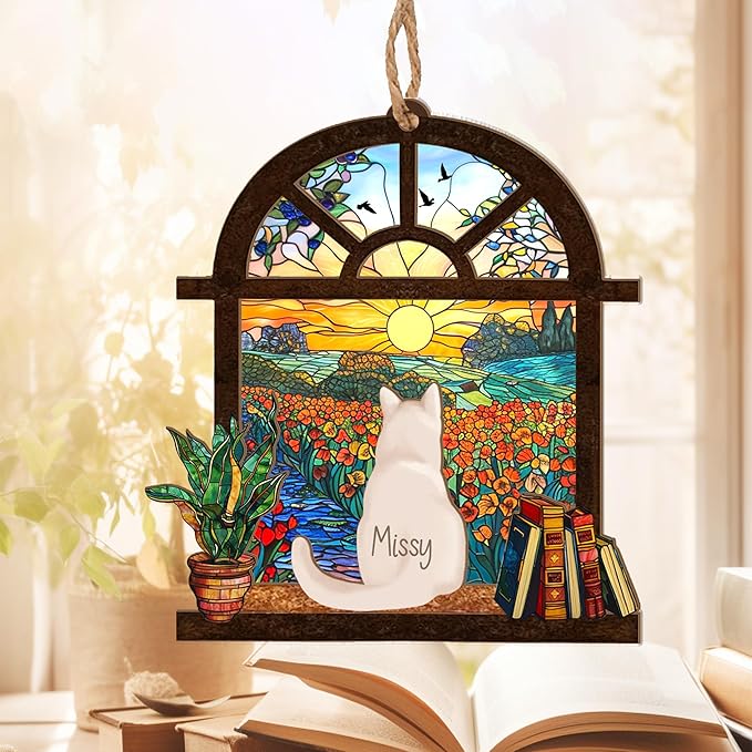 Personalized Cat Memorial Suncatcher – Custom Cat Suncatcher with Name and Breed for Up to 3 Pets, Sympathy Gift for Cat Loss, Memorial Gift for Cat Lovers