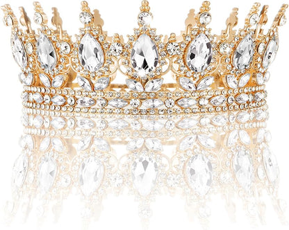 Gold Crown for Women, Crystal Queen Tiaras Headband Wedding Bridal Hair Accessories, Birthday Party Prom Cake Topper