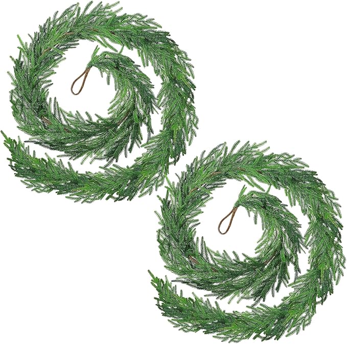 2 Pack Christmas Real Touch Norfolk Pine Garland Table Garland, 15ft Artificial Faux Greenery Garlands for Wedding Mantle Indoor Home Decor Xmas Holiday Seasonal