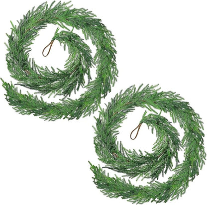 2 Pack Christmas Garland Table Garland Real Touch Norfolk Pine Garland, 12ft Artificial Faux Greenery Garlands for Wedding Mantle Indoor Home Decor Xmas Holiday Seasonal
